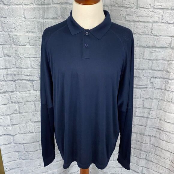 Adidas clima cool Longsleeve 2 button collar shirt navy blue men sz XXL - Picture 1 of 8